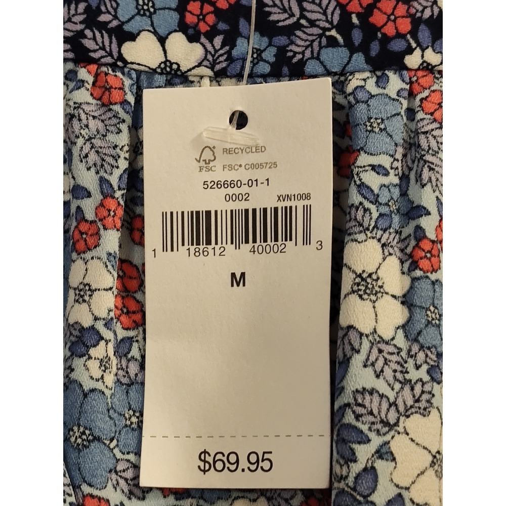 Women Gap M Dress Blue Floral Smocked Waist L Sleeve Pleated Hem NWT Spring 2017 - Picture 5 of 7